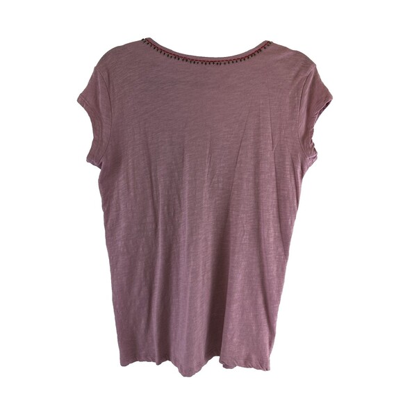 Sundance Floral Embroidered  T-shirt Purple V-Neck Cotton Beaded Womens Medium - Picture 4 of 9
